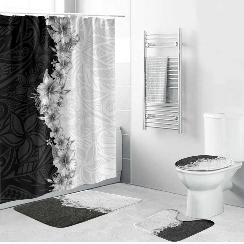 Hawaii Hibiscus Flowers Bathroom Set Grayscale Polynesian Pattern LT05 Bathroom Set (4 pcs) Black - Polynesian Pride