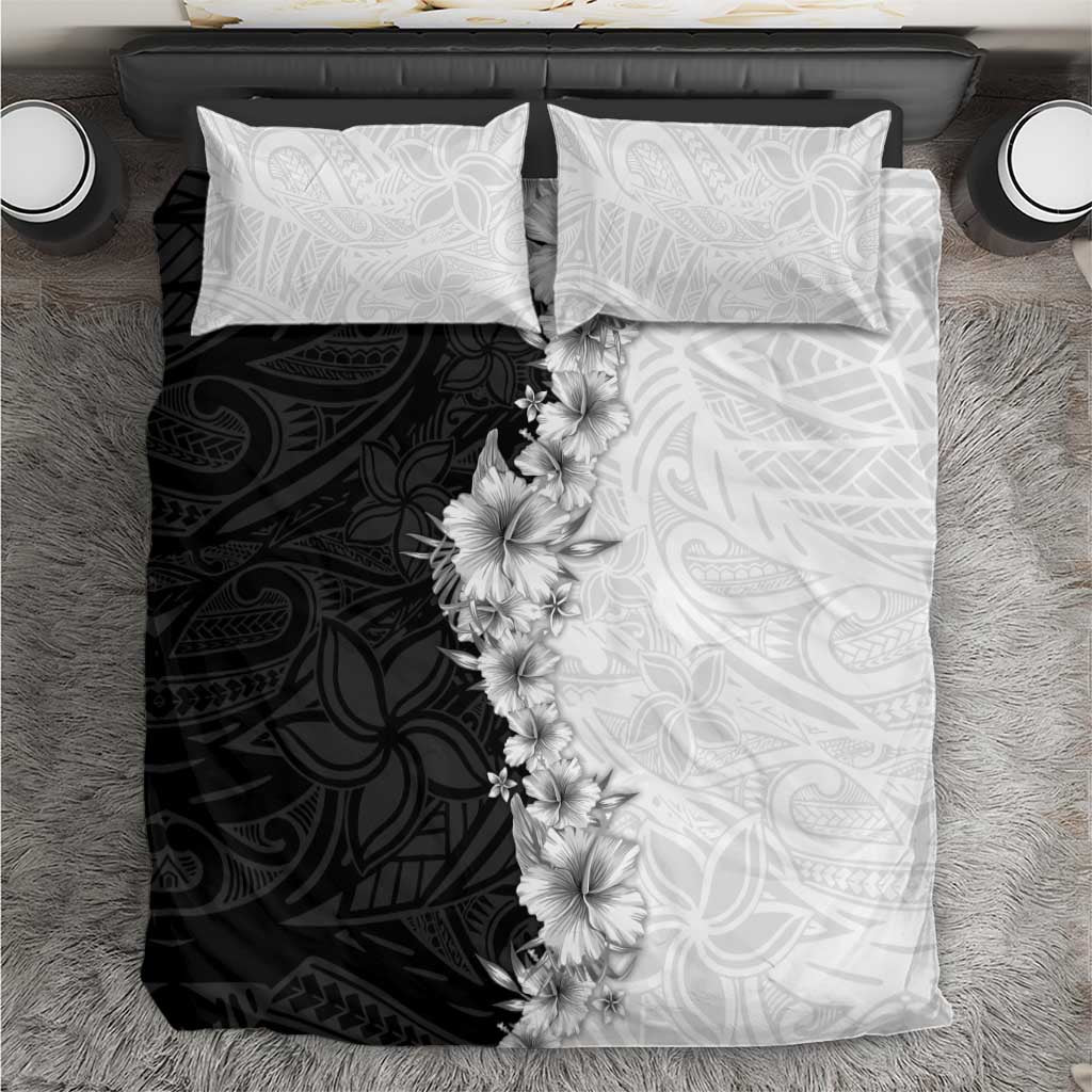 Hawaii Hibiscus Flowers Bedding Set Grayscale Polynesian Pattern LT05 Black - Polynesian Pride