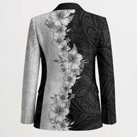 Hawaii Hibiscus Flowers Blazer Grayscale Polynesian Pattern LT05 - Polynesian Pride