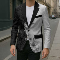 Hawaii Hibiscus Flowers Blazer Grayscale Polynesian Pattern LT05 - Polynesian Pride