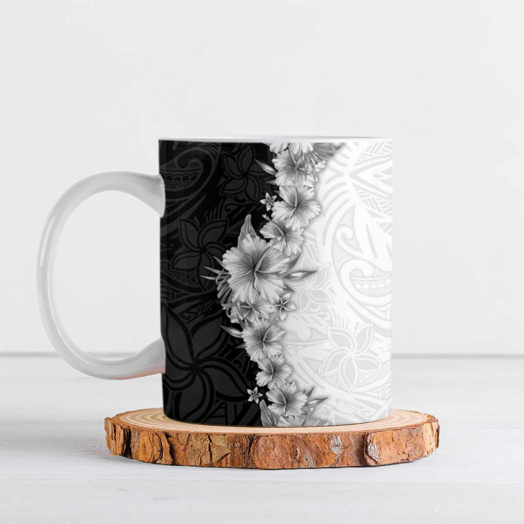 Hawaii Hibiscus Flowers Ceramic Mug Grayscale Polynesian Pattern LT05 Black - Polynesian Pride