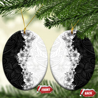 Hawaii Hibiscus Flowers Ceramic Ornament Grayscale Polynesian Pattern