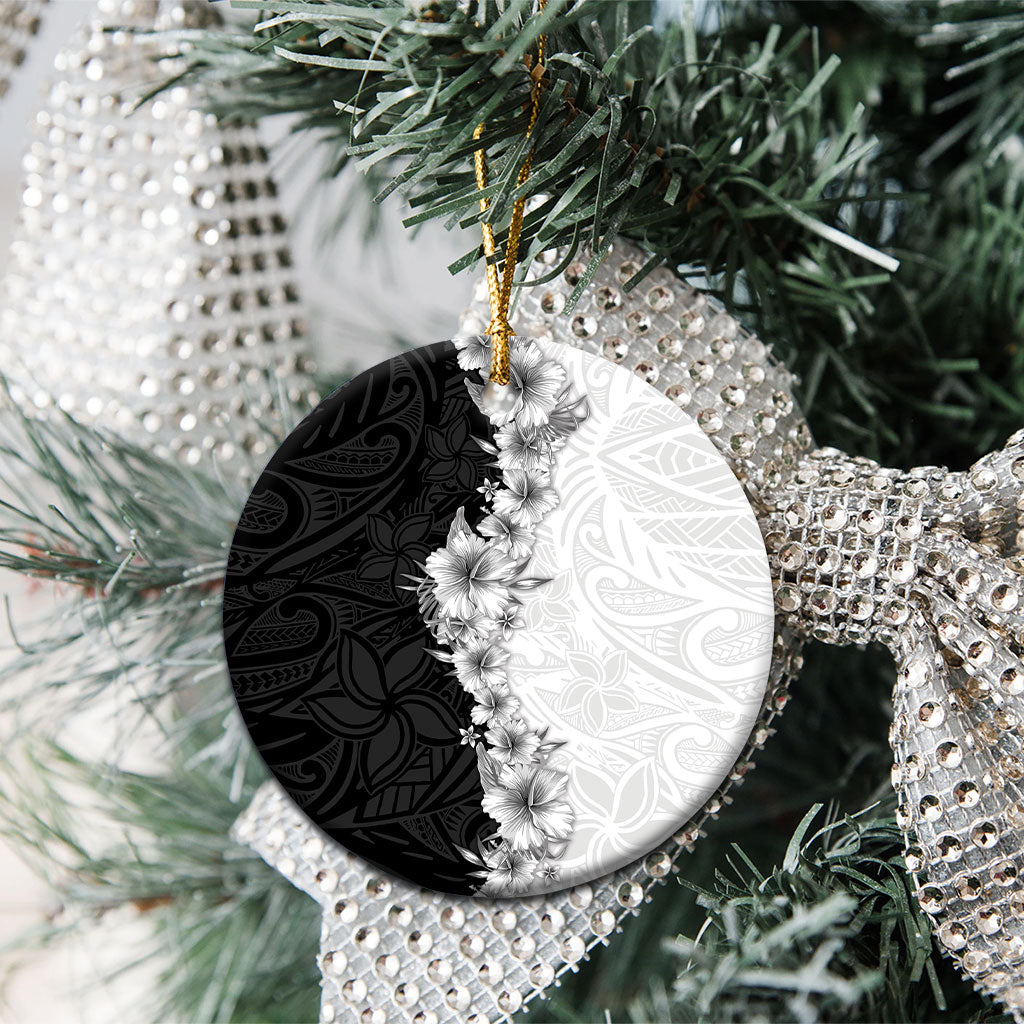 Hawaii Hibiscus Flowers Ceramic Ornament Grayscale Polynesian Pattern