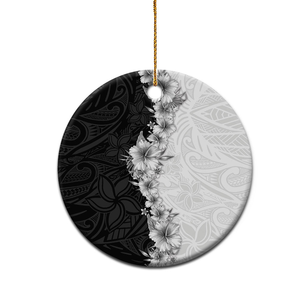 Hawaii Hibiscus Flowers Ceramic Ornament Grayscale Polynesian Pattern