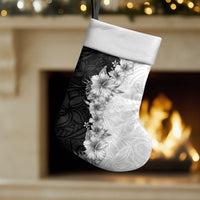 Hawaii Hibiscus Flowers Christmas Stocking Grayscale Polynesian Pattern