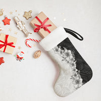 Hawaii Hibiscus Flowers Christmas Stocking Grayscale Polynesian Pattern