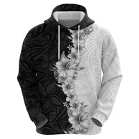 Hawaii Hibiscus Flowers Hoodie Grayscale Polynesian Pattern LT05 - Polynesian Pride