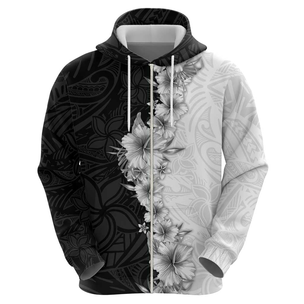 Hawaii Hibiscus Flowers Hoodie Grayscale Polynesian Pattern LT05 - Polynesian Pride