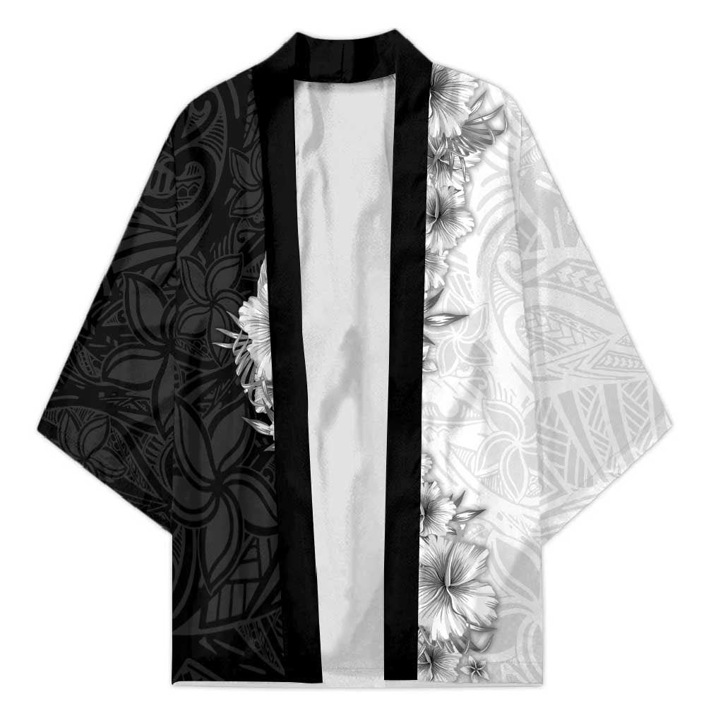 Hawaii Hibiscus Flowers Kimono Grayscale Polynesian Pattern LT05 Unisex Black - Polynesian Pride