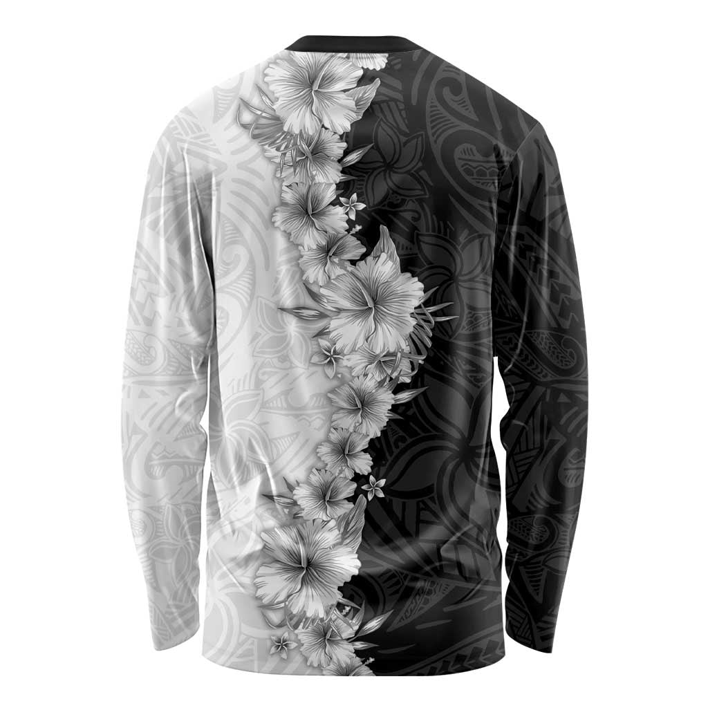 Hawaii Hibiscus Flowers Long Sleeve Shirt Grayscale Polynesian Pattern LT05 - Polynesian Pride