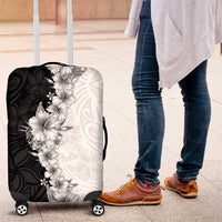 Hawaii Hibiscus Flowers Luggage Cover Grayscale Polynesian Pattern LT05 Black - Polynesian Pride