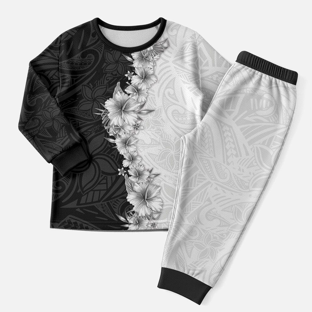 Hawaii Hibiscus Flowers Christmas Pajama Set Grayscale Polynesian Pattern LT05 Men Black - Polynesian Pride