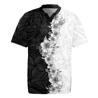 Hawaii Hibiscus Flowers Rugby Jersey Grayscale Polynesian Pattern LT05 Black - Polynesian Pride