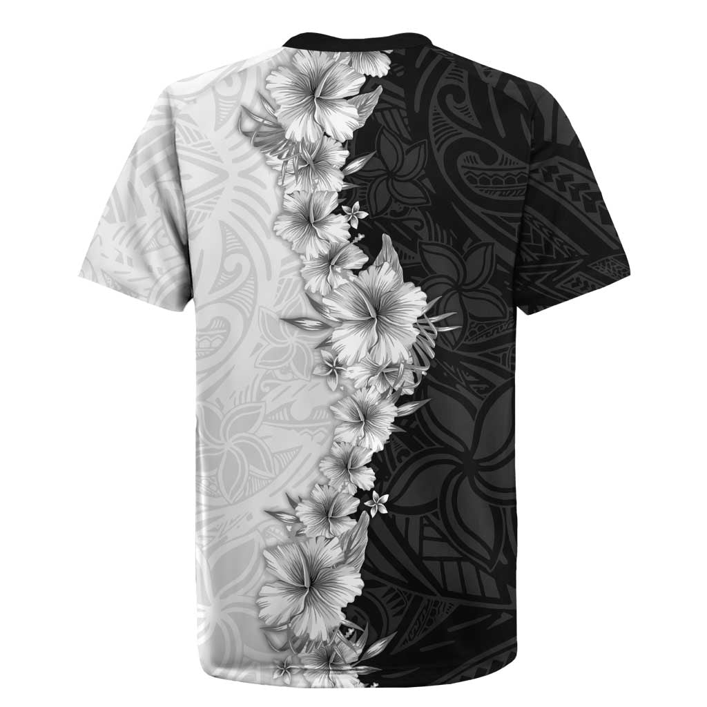 Hawaii Hibiscus Flowers Rugby Jersey Grayscale Polynesian Pattern LT05 - Polynesian Pride