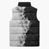 Hawaii Hibiscus Flowers Sleeveless Puffer Jacket Grayscale Polynesian Pattern LT05 - Polynesian Pride