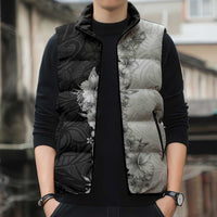 Hawaii Hibiscus Flowers Sleeveless Puffer Jacket Grayscale Polynesian Pattern LT05 - Polynesian Pride