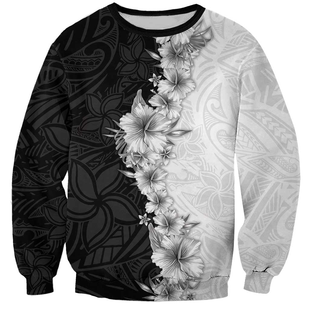 Hawaii Hibiscus Flowers Sweatshirt Grayscale Polynesian Pattern LT05 Unisex Black - Polynesian Pride