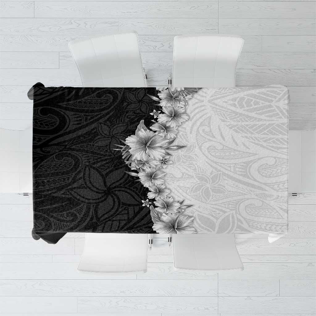 Hawaii Hibiscus Flowers Tablecloth Grayscale Polynesian Pattern LT05 Black - Polynesian Pride