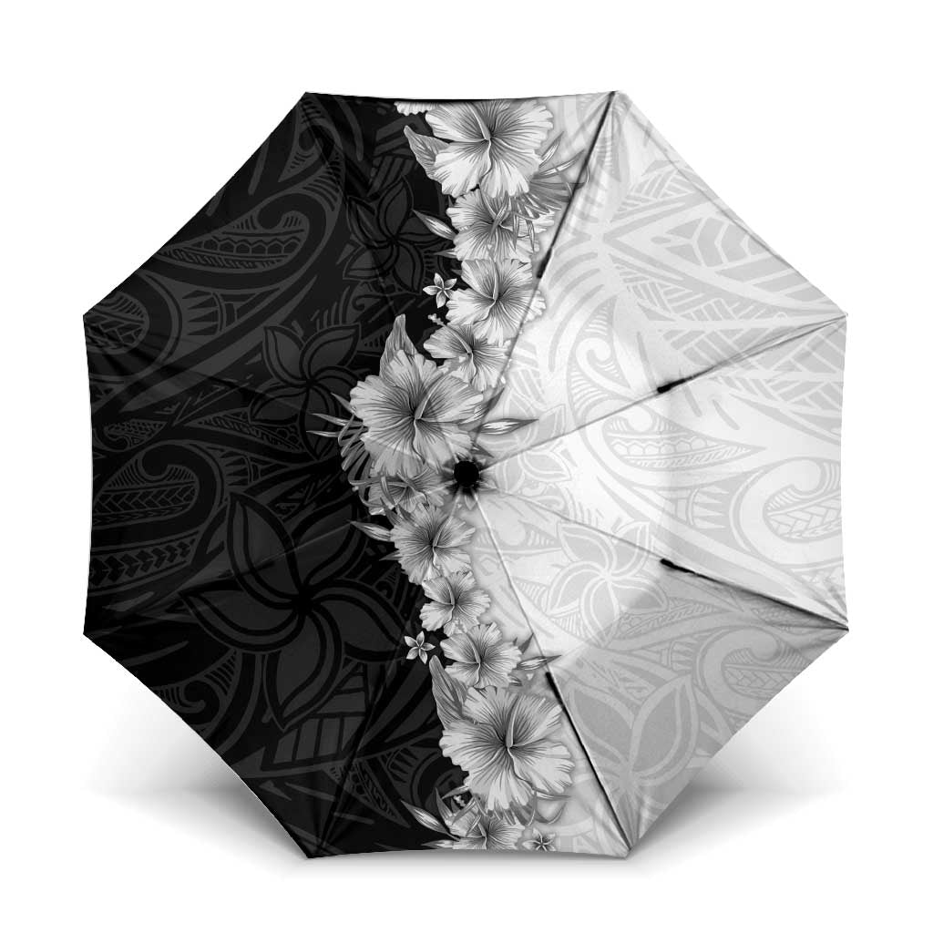 Hawaii Hibiscus Flowers Umbrella Grayscale Polynesian Pattern LT05 One Size Folded 11.42 inch Opened Diameter 37.4 inch Black - Polynesian Pride