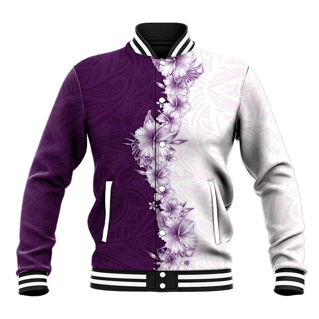 Hawaii Hibiscus Flowers Baseball Jacket Purple Polynesian Pattern LT05 Unisex Purple - Polynesian Pride