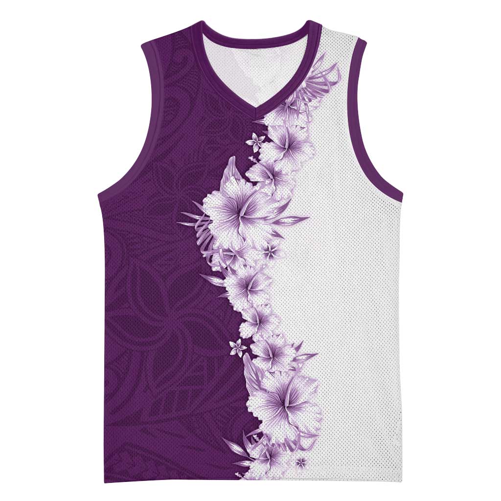 Hawaii Hibiscus Flowers Basketball Jersey Purple Polynesian Pattern LT05 Unisex Purple - Polynesian Pride