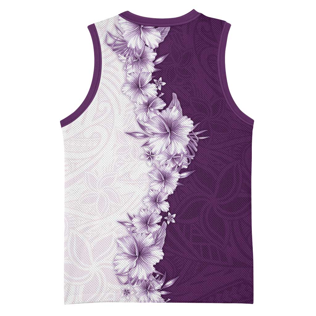 Hawaii Hibiscus Flowers Basketball Jersey Purple Polynesian Pattern LT05 - Polynesian Pride