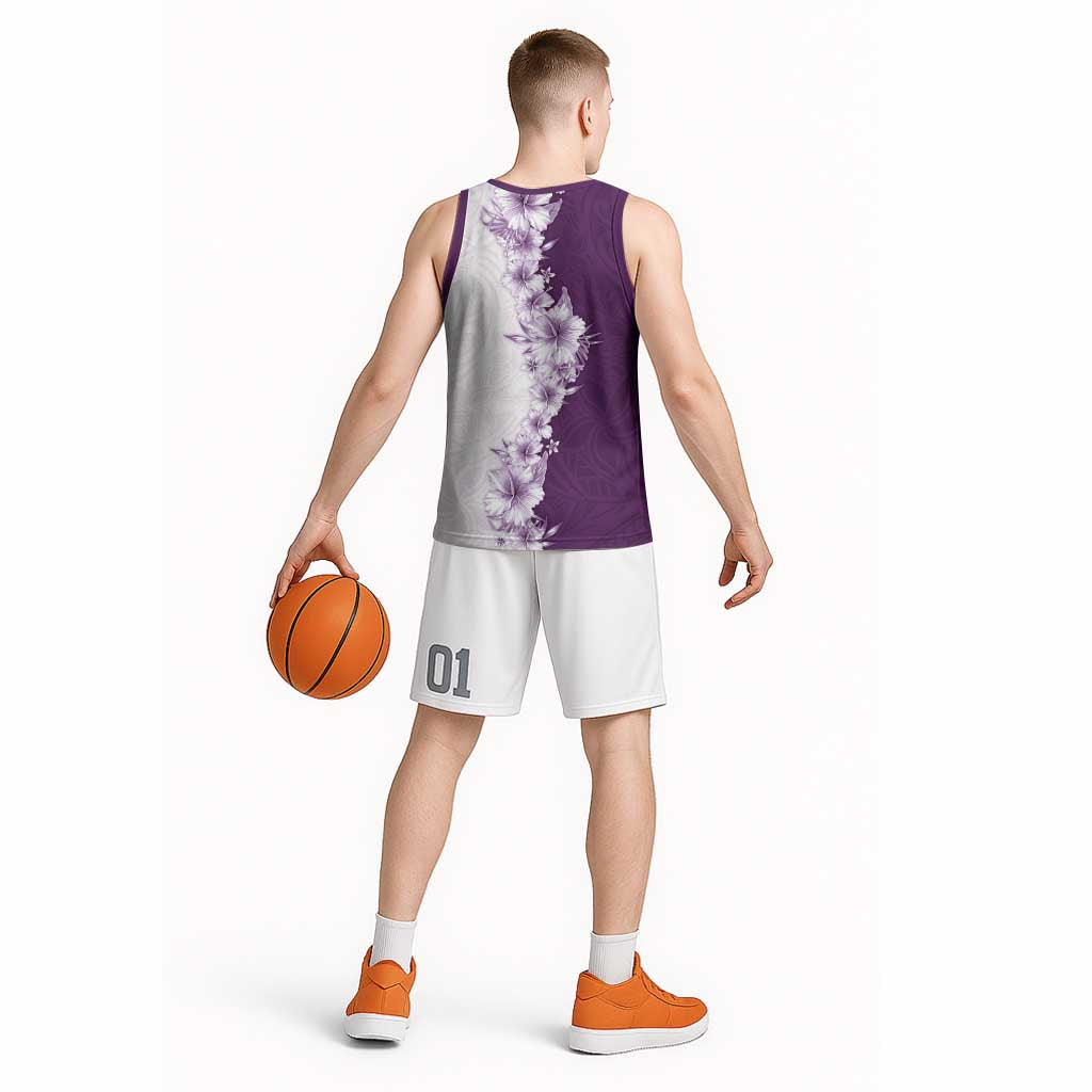 Hawaii Hibiscus Flowers Basketball Jersey Purple Polynesian Pattern LT05 - Polynesian Pride