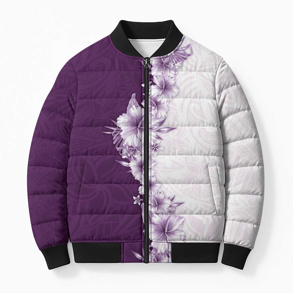 Hawaii Hibiscus Flowers Bomber Puffer Jacket Purple Polynesian Pattern LT05 Unisex Purple - Polynesian Pride