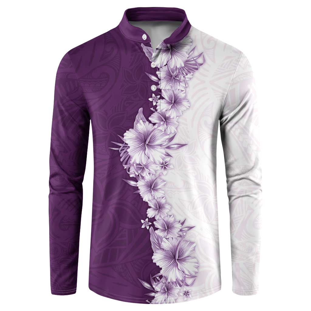 Hawaii Hibiscus Flowers Button Sweatshirt Purple Polynesian Pattern LT05 Purple - Polynesian Pride