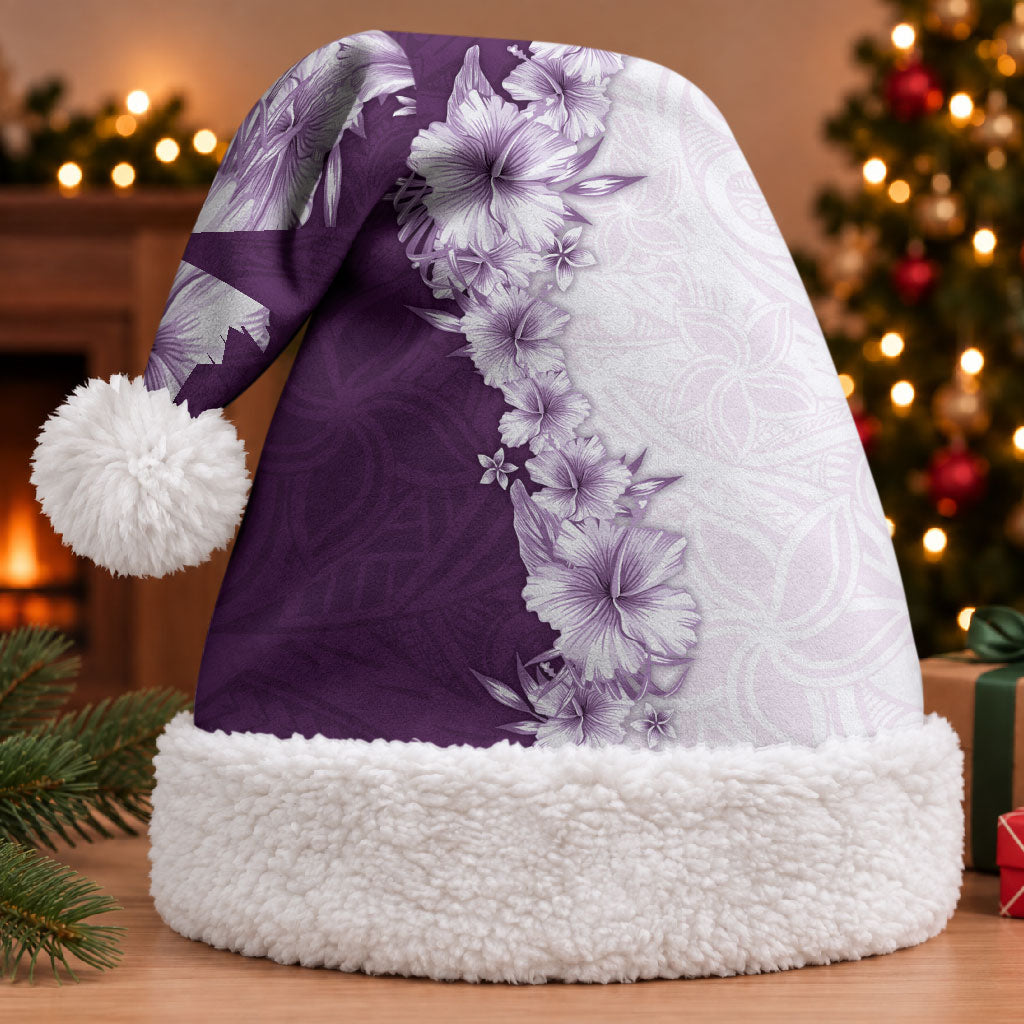 Hawaii Hibiscus Flowers Christmas Santa Hat Purple Polynesian Pattern LT05 With Fur Purple - Polynesian Pride