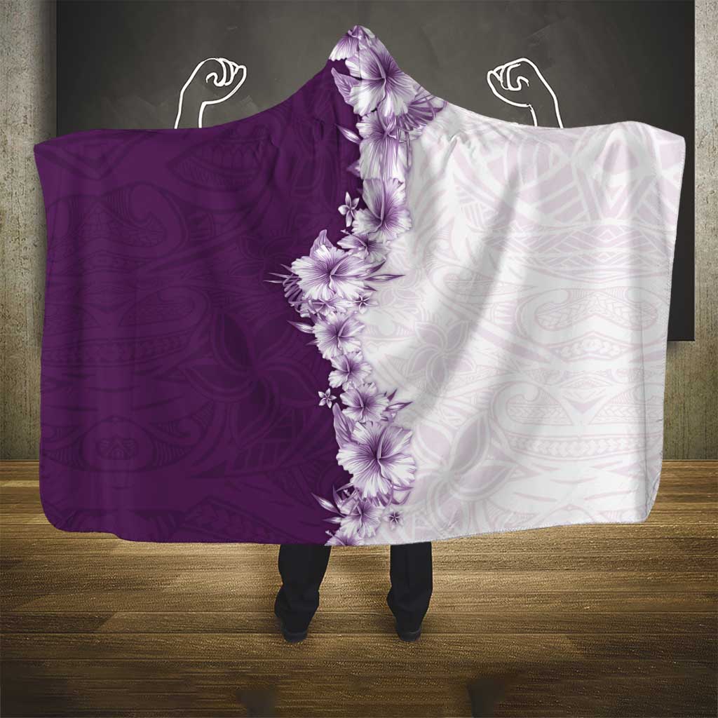 Hawaii Hibiscus Flowers Hooded Blanket Purple Polynesian Pattern LT05 - Polynesian Pride