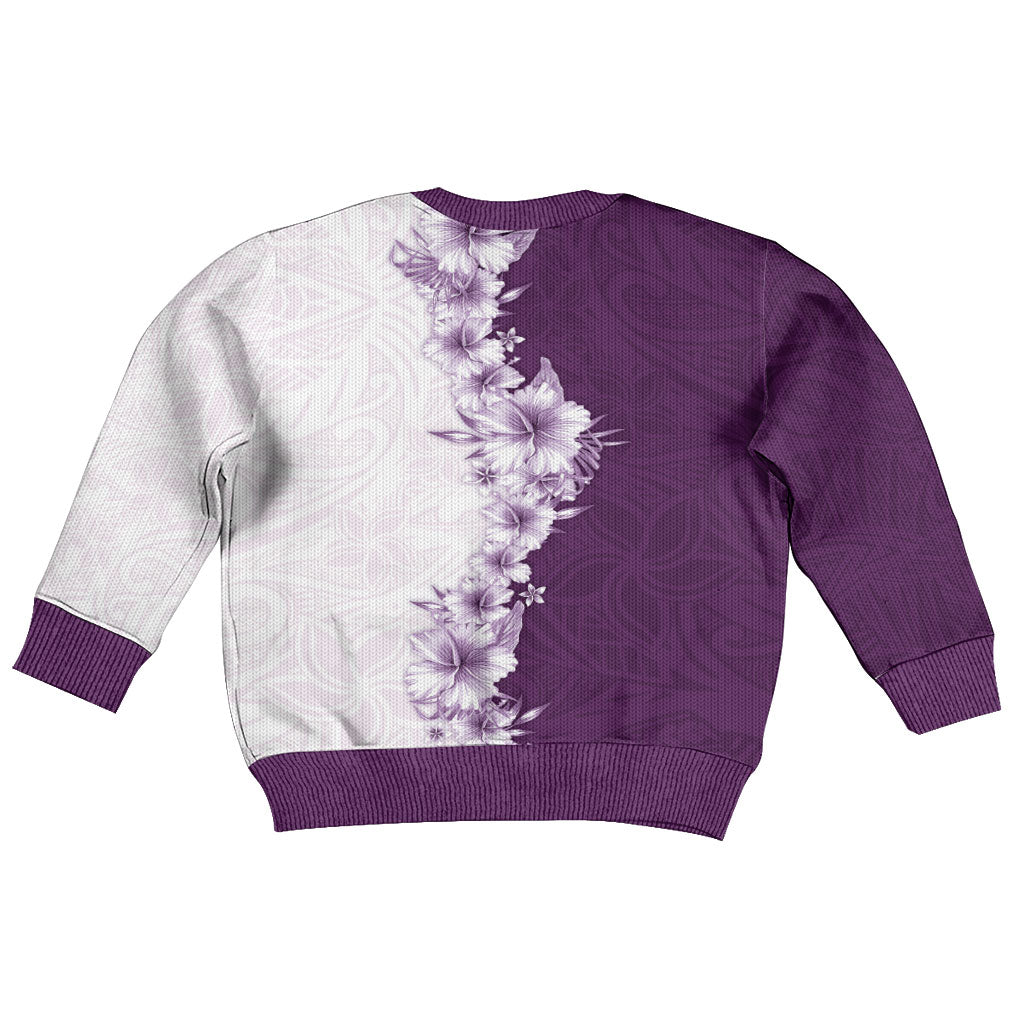 Hawaii Hibiscus Flowers Kid Ugly Christmas Sweater Purple Polynesian Pattern