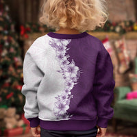 Hawaii Hibiscus Flowers Kid Ugly Christmas Sweater Purple Polynesian Pattern