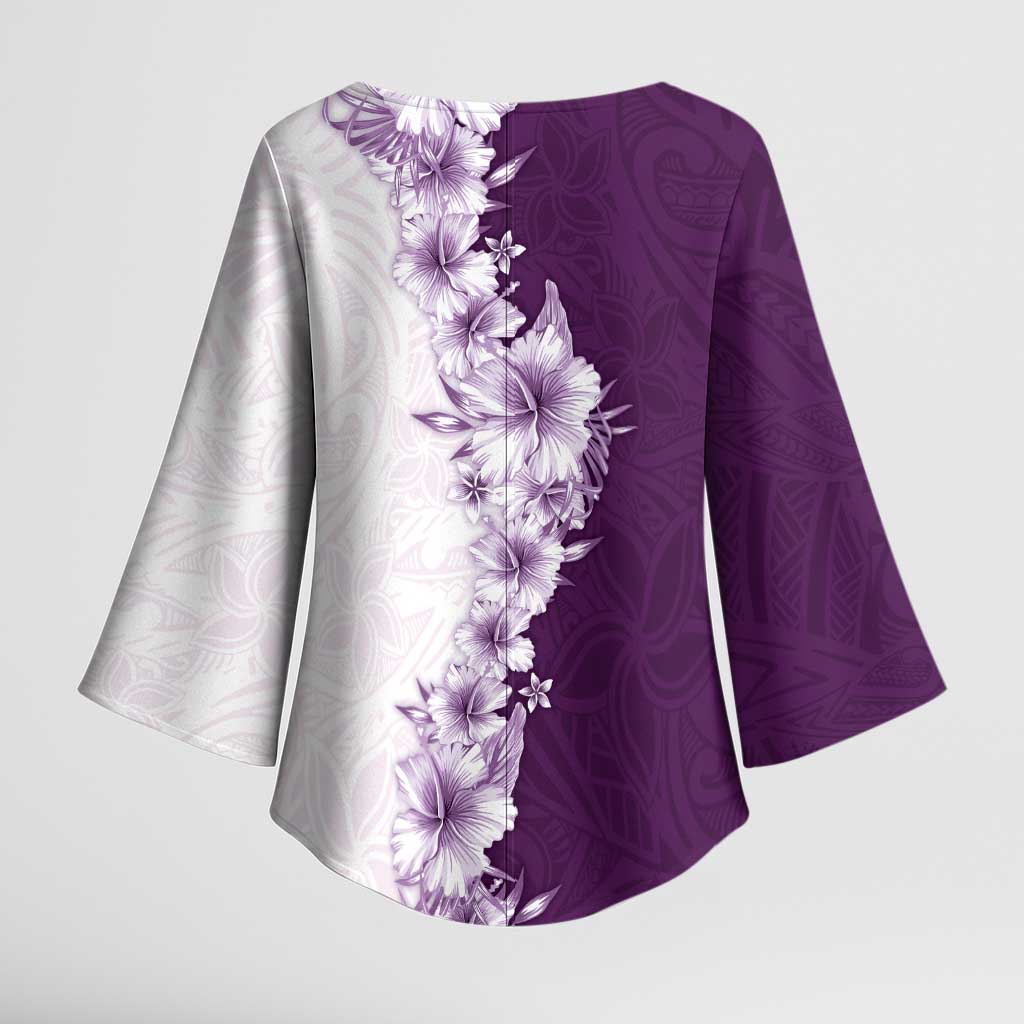 Hawaii Hibiscus Flowers Kimono Sleeve Blouse Purple Polynesian Pattern LT05 - Polynesian Pride