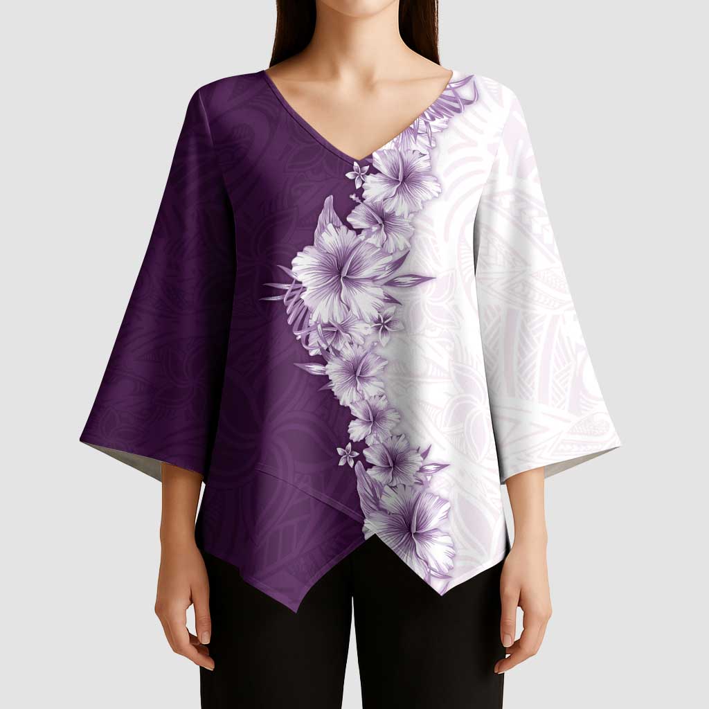 Hawaii Hibiscus Flowers Kimono Sleeve Blouse Purple Polynesian Pattern LT05 - Polynesian Pride