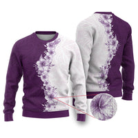 Hawaii Hibiscus Flowers Ugly Christmas Sweater Purple Polynesian Pattern