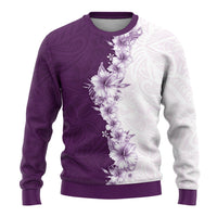 Hawaii Hibiscus Flowers Ugly Christmas Sweater Purple Polynesian Pattern