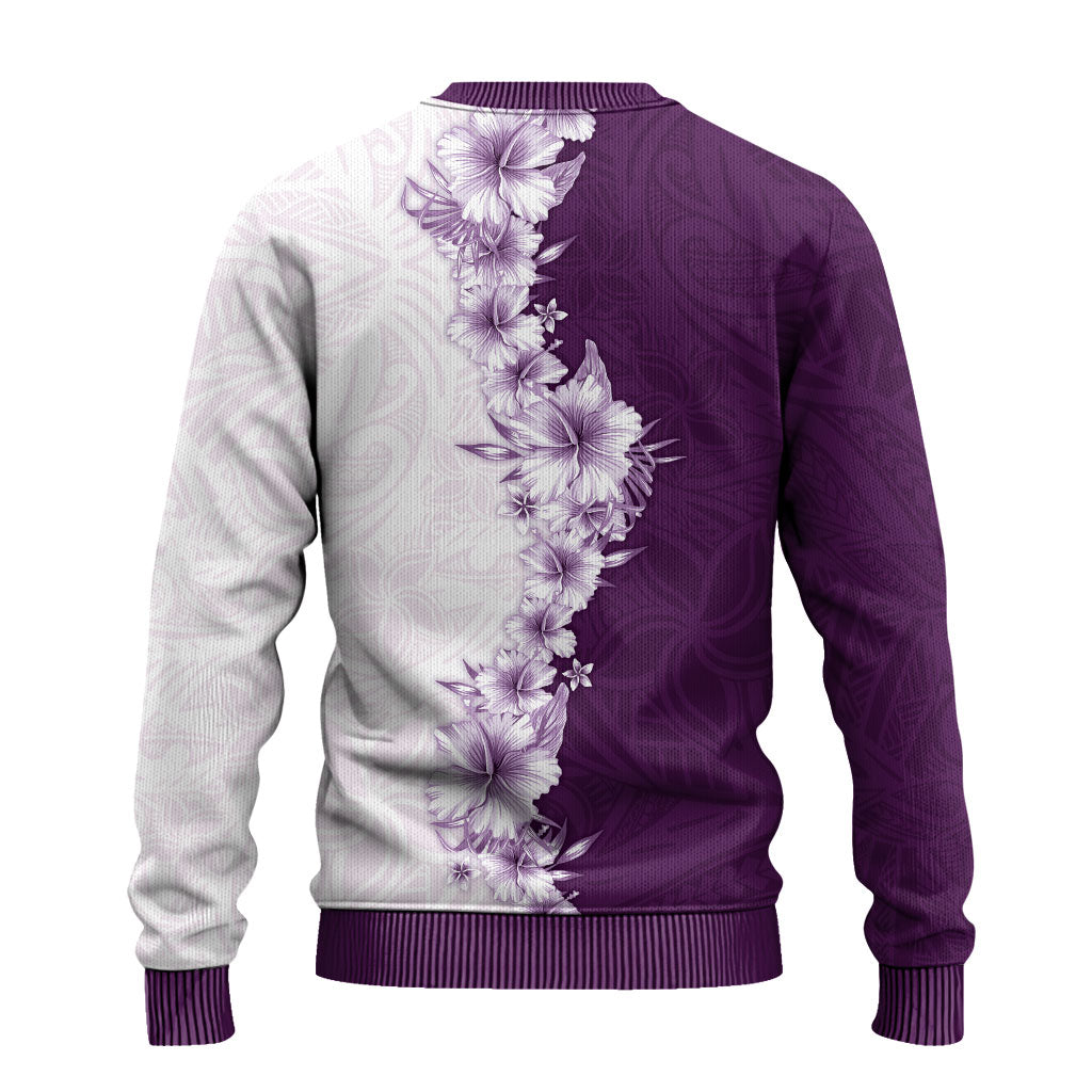 Hawaii Hibiscus Flowers Ugly Christmas Sweater Purple Polynesian Pattern