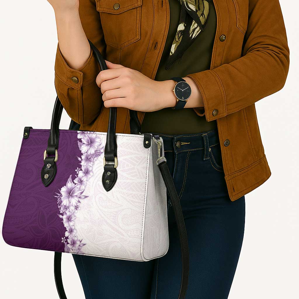 Hawaii Hibiscus Flowers Leather Bag Purple Polynesian Pattern LT05 - Polynesian Pride