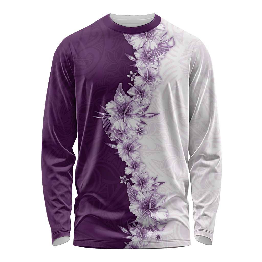 Hawaii Hibiscus Flowers Long Sleeve Shirt Purple Polynesian Pattern LT05 Unisex Purple - Polynesian Pride