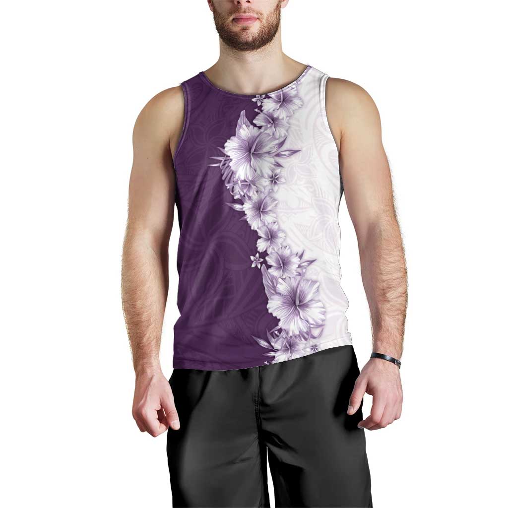 Hawaii Hibiscus Flowers Men Tank Top Purple Polynesian Pattern LT05 - Polynesian Pride