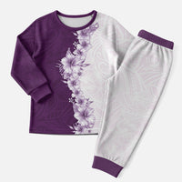 Hawaii Hibiscus Flowers Christmas Pajama Set Purple Polynesian Pattern
