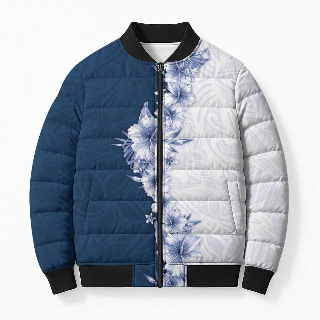 Hawaii Hibiscus Flowers Bomber Puffer Jacket Blue Polynesian Pattern LT05 Unisex Blue - Polynesian Pride