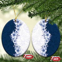Hawaii Hibiscus Flowers Ceramic Ornament Blue Polynesian Pattern