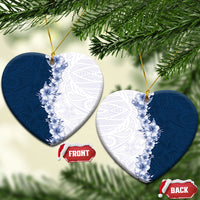 Hawaii Hibiscus Flowers Ceramic Ornament Blue Polynesian Pattern