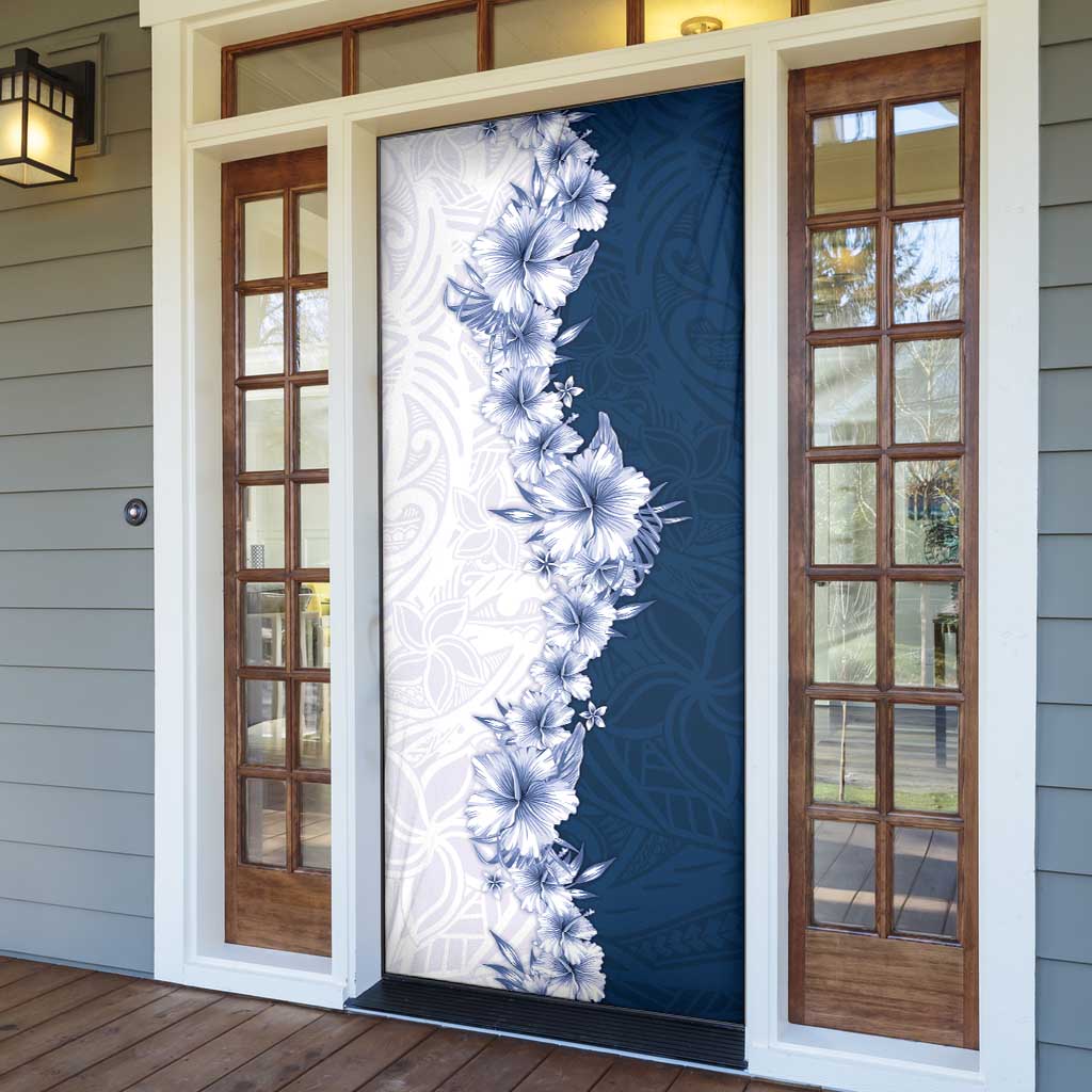 Hawaii Hibiscus Flowers Door Cover Blue Polynesian Pattern LT05 - Polynesian Pride
