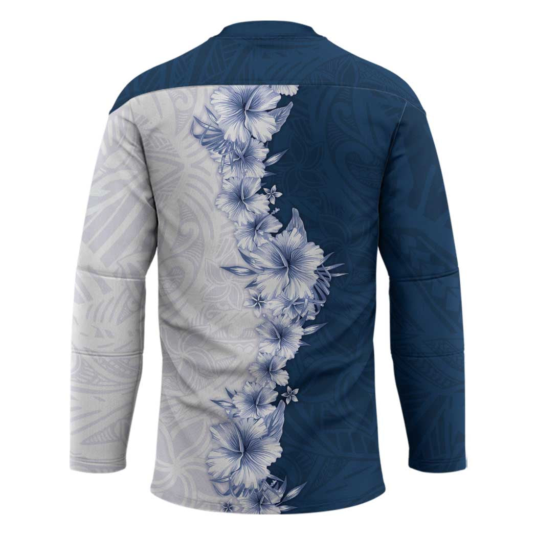 Hawaii Hibiscus Flowers Hockey Jersey Blue Polynesian Pattern LT05 - Polynesian Pride
