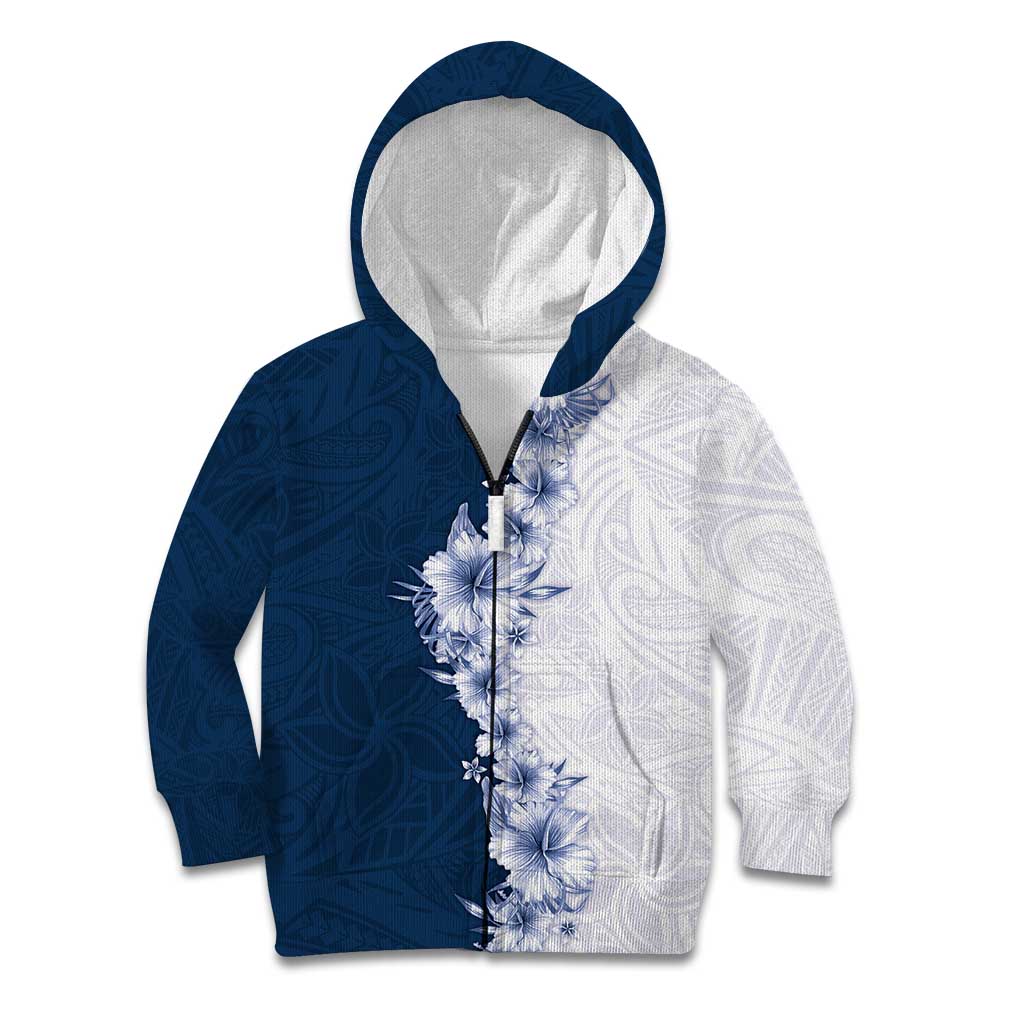 Hawaii Hibiscus Flowers Kid Hoodie Blue Polynesian Pattern LT05 Zip Hoodie Blue - Polynesian Pride