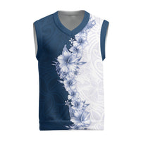 Hawaii Hibiscus Flowers Christmas Knitted V-Neck Vest Blue Polynesian Pattern