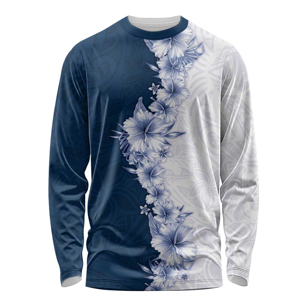Hawaii Hibiscus Flowers Long Sleeve Shirt Blue Polynesian Pattern LT05 Unisex Blue - Polynesian Pride